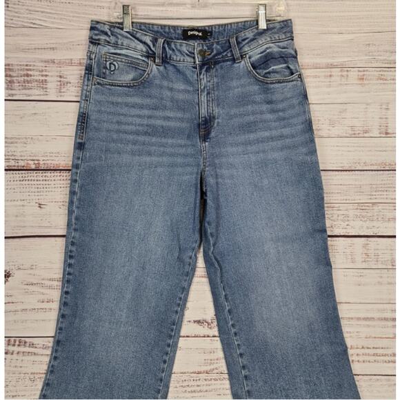 Desigual Women's Wide Leg Jeans US (12) High Waist Crop Med Rinse Preppy Boho - Picture 4 of 13